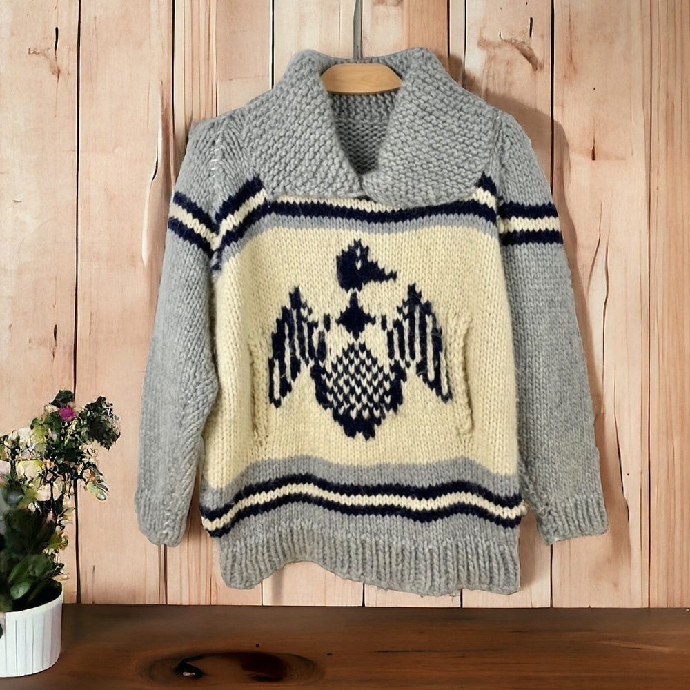 Handmade Unisex 100% Wool Duck Cowichan Pullover Sweater Size L